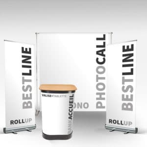 stand-expo-det1 stand complet avec photocall rollups et comptoir d'accueil