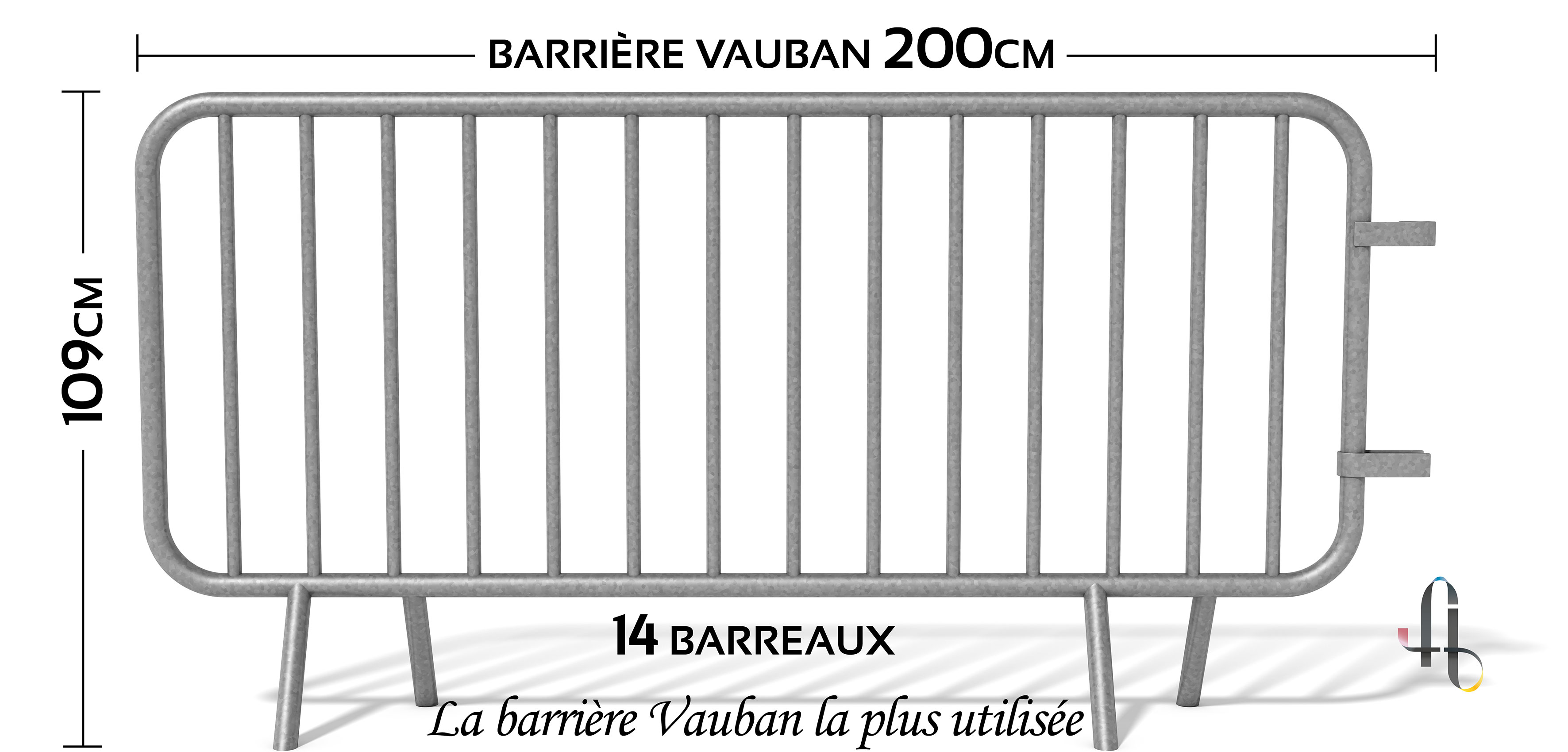 exemple de barrière Vauban avec 14 barreaux soit 200cm de long